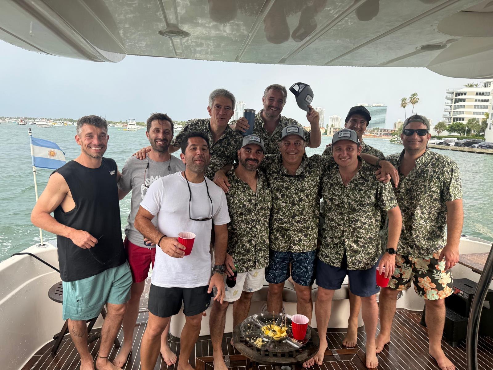 Friends celebrating on the aft deck
