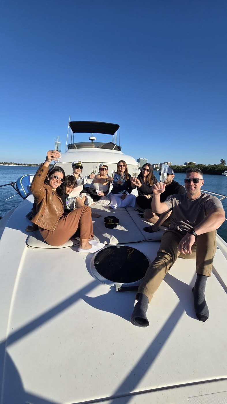 Champagne toast on the bow