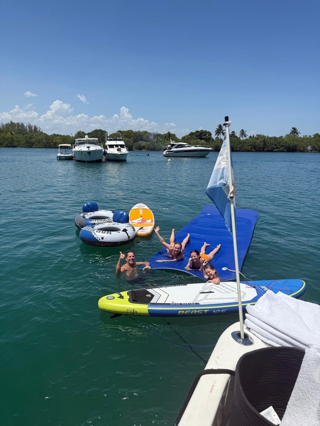 Fun on the float mat and paddleboard