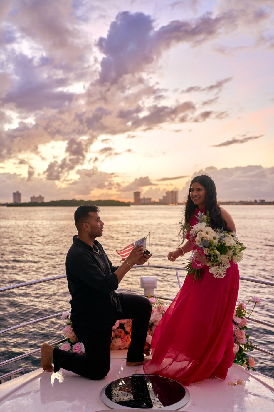 Proposal on the bow at sunset